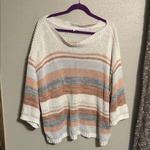 Striped Women's Sweater - Cream, Gray, and Tan